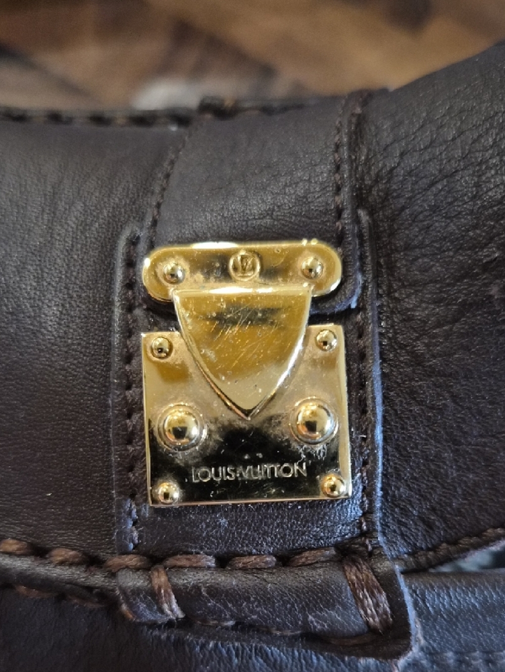 Louis Vuitton Dark Brown Leather Slip-On Loafers with Gold Buckle - Picture 2 of 7